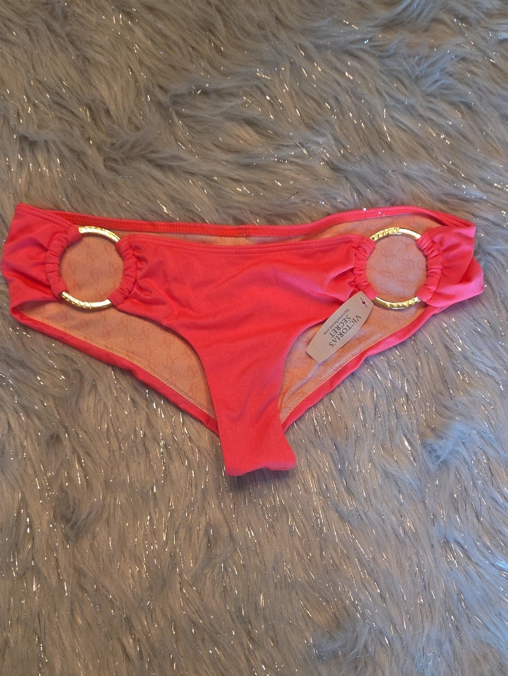 Victoria's Secret Coral Pink Bikini Bottom with Gold Rings